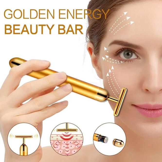 TheraGlow™ 24K Bar Electric Facial Massage Roller (6000+ vibrations/min)